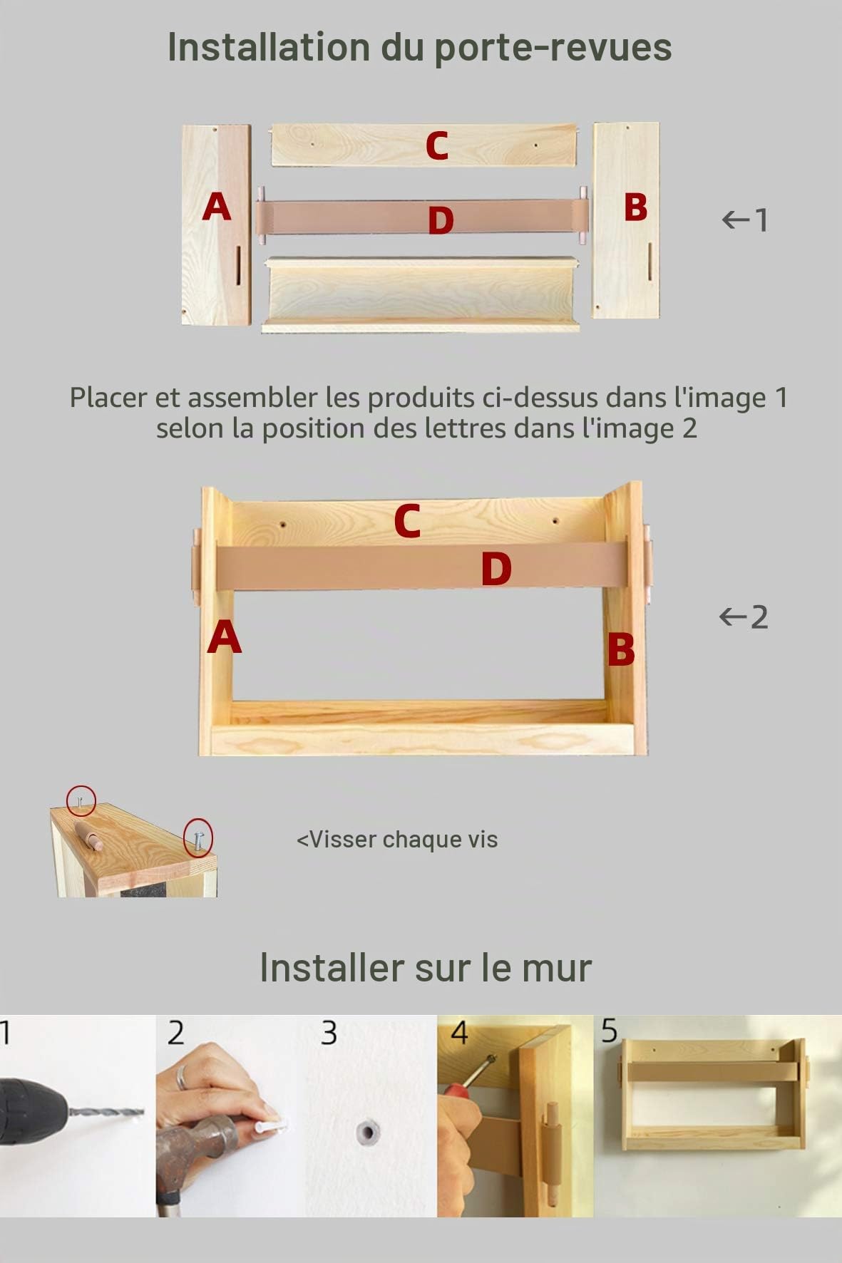Firade Lot de 2 porte-revues mural avec sangle en cuir synthétique 43,9 x 8,9 x 26,9 cm