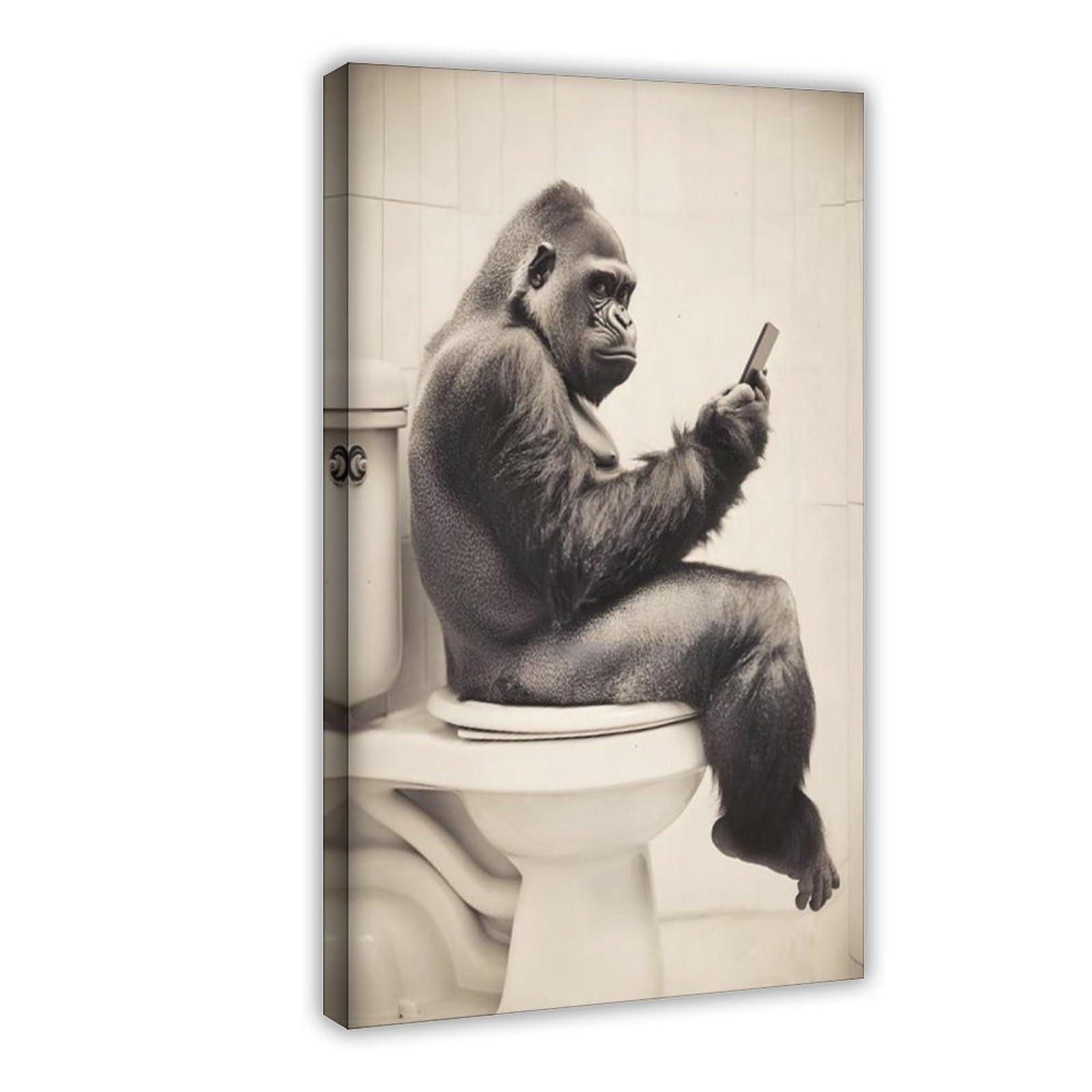 BNCEDJK Gorilla Sitting on The Toilet Watching Phone, Canvas Poster Bedroom Decor Landscape Decor Gift 08x12inch(20x30cm)