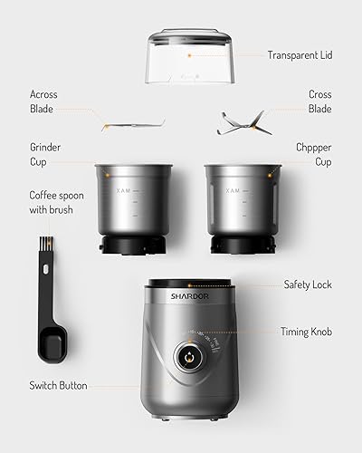 Miniatura 6 de SHARDOR Molinillo de café eléctrico de hoja súper silenciosa, perilla giratoria de control de molienda temporizada, ajustable grueso a fino para