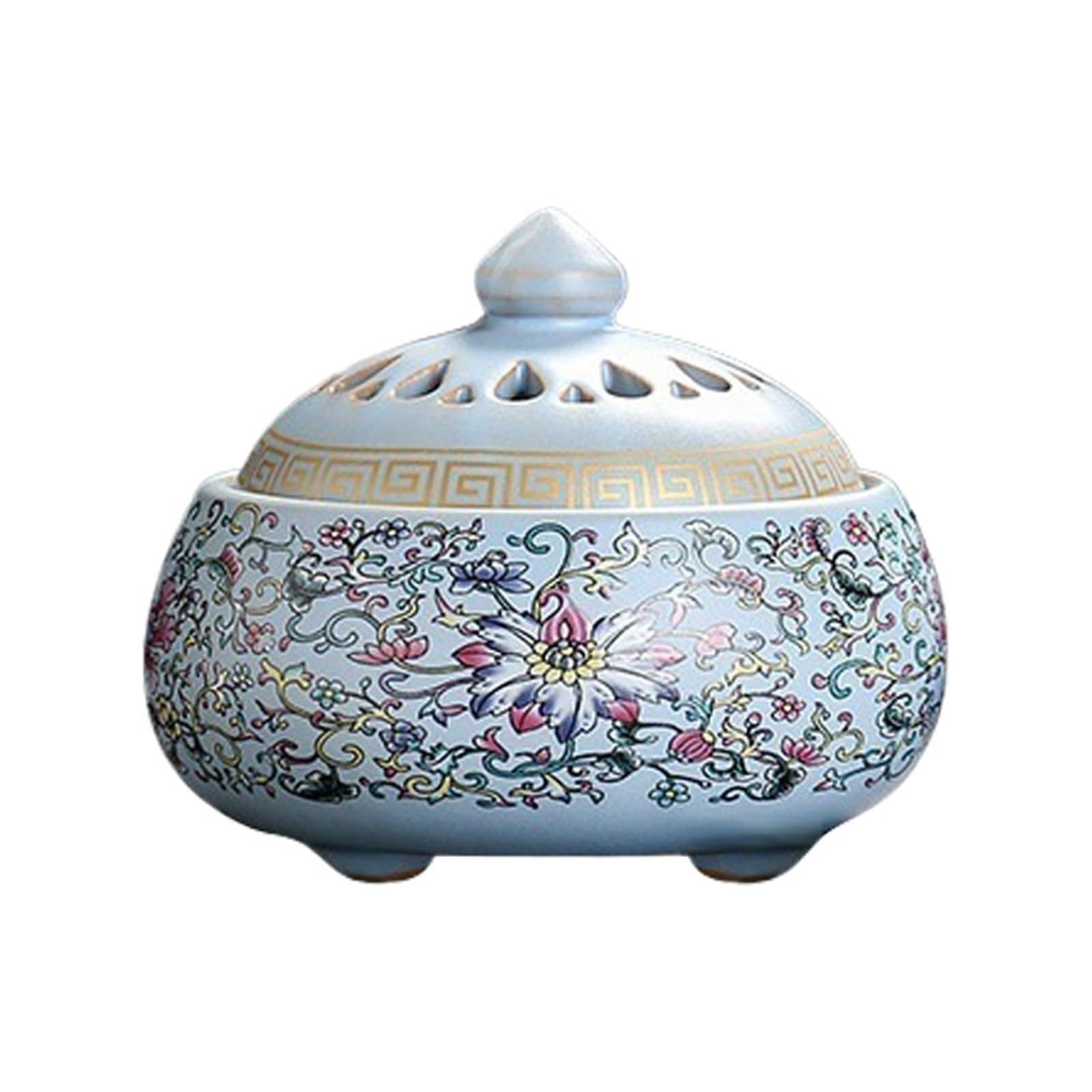 MLYPRU Chinese Painted Ceramic Garlic Keeper for Counter, Cooking Garlic Storage Container, Freshness Preservation Garlic Holder(Blue)