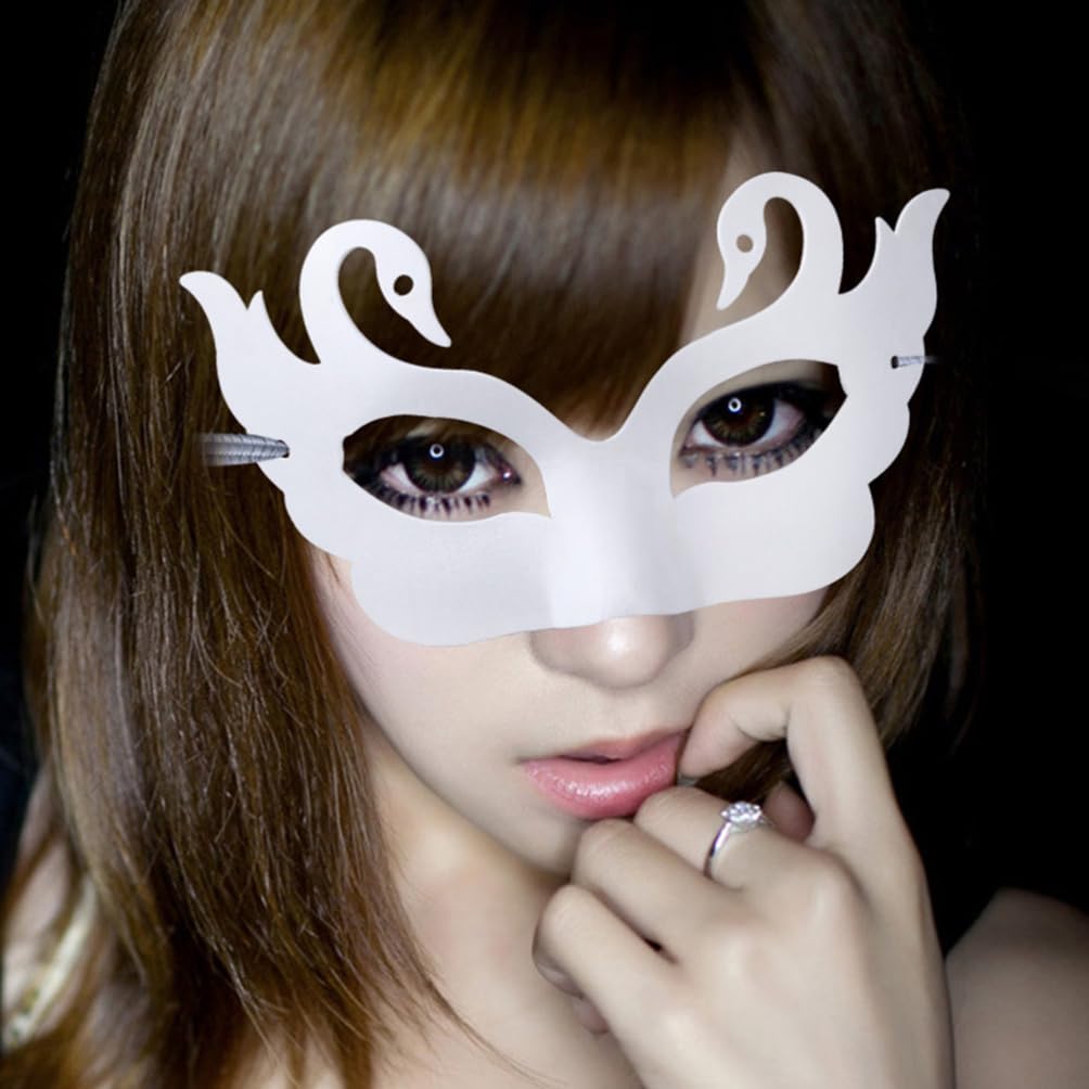 Homoyoyo 10pcs Paper Swan Mask Unpainted Swan Face Mask for Halloween DIY Hand-Paint Craft Half Face Animal Masquerade Mask Decorative Blank Mask
