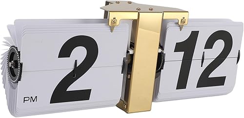 Miniatura 3 de Automatic Flip Clock Mechanical Digital Flip Down Clock with Gold Stand and White Flip, 12H Battery Powered for Desktop and Wall Hanging - Vintage