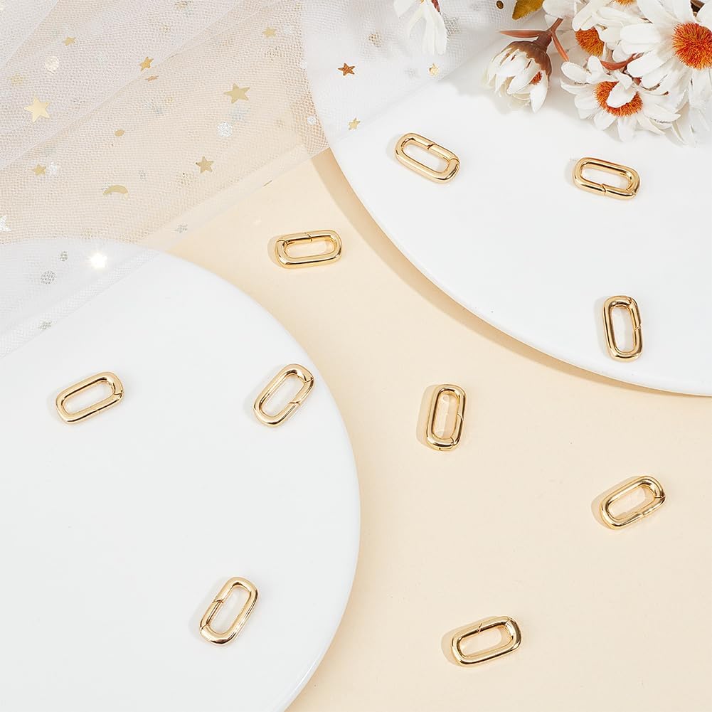 Beebeecraft 1 Box 10Pcs Spring Gate Rings 18K Gold Plated Oval Spring Clasp Connector Extender for Necklace Bracelet Jewelry Making - Image 4