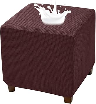 Waterproof Ottoman Cover Square Storage Ottoman Slipcovers Jacquard Stretch Footrest Foot Stool Cover Square Folding Storage Stool Protector with Elastic Band S Dark Coffee