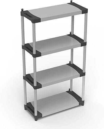 Estante de resina de PVC y PP, 4 estantes, fácil de montar, sistema modular, duradero, adecuado para ambientes interiores y exteriores, 80L x 40W x