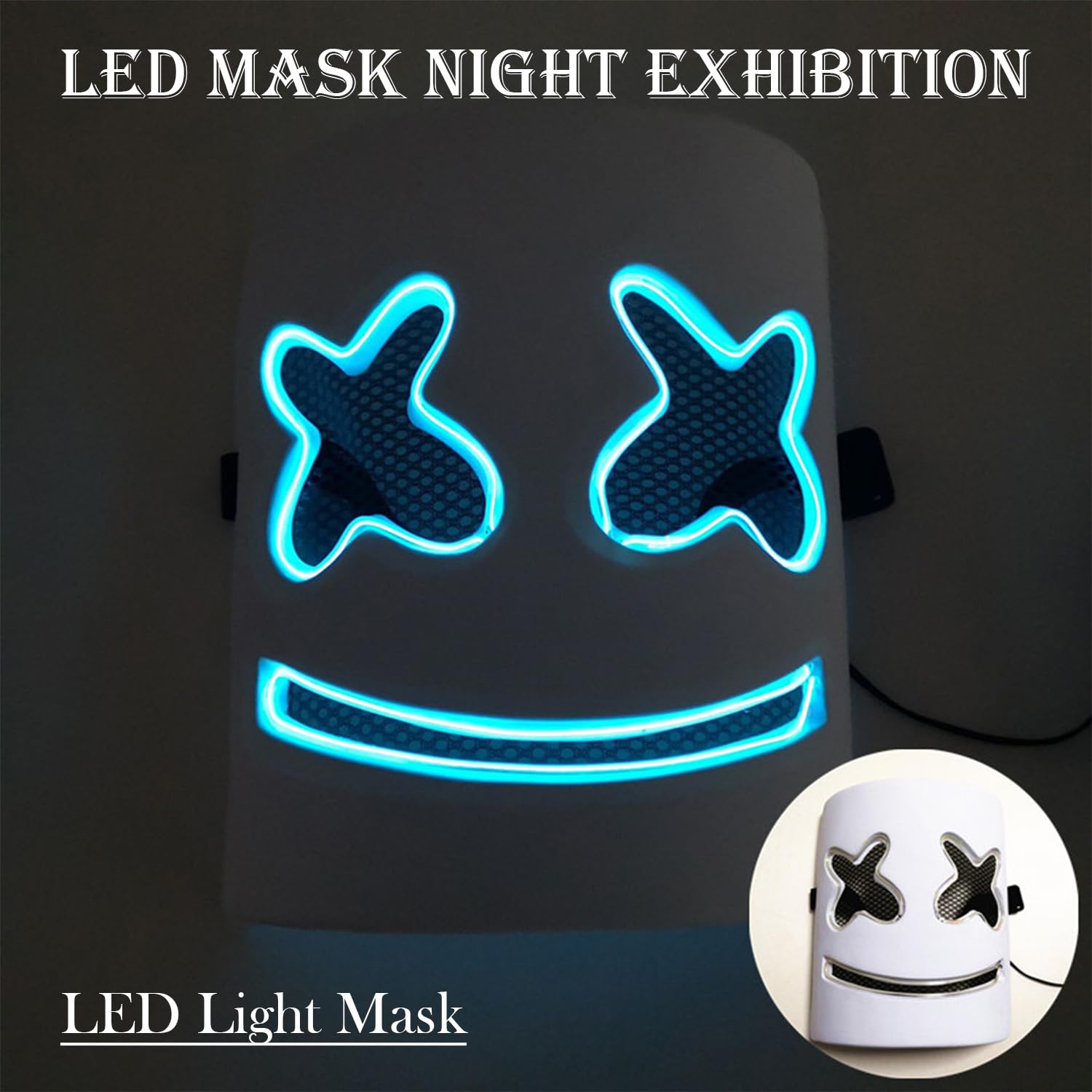 Halloween Mask with LED Lights - Scary Light-Up Mask for Costume Parties Cosplay, Masquerade & Carnival Festivals (white G) - Image 3