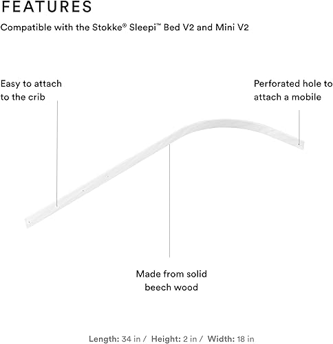 Miniatura 2 de Stokke Sleepi - Barra de cortina, color blanco, hecha de madera de haya maciza, fácil de instalar y limpiar, compatible con cunacama y mini