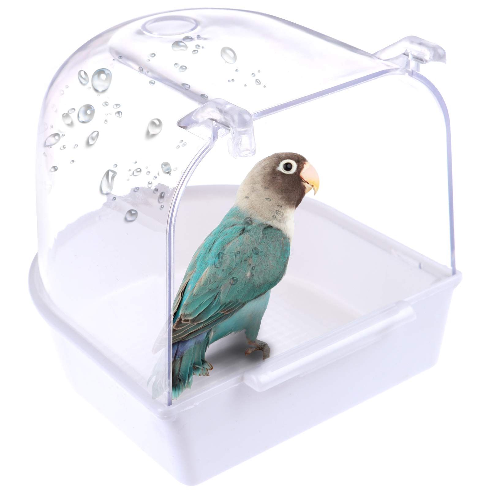 Bird Bath Tub, Hanging Bird Bath Box for Cage, Parrot Bathtub Shower Box with Water Injector, Bird Cage Accessory for Small Birds, Canary, Budgies, Parrot(White)