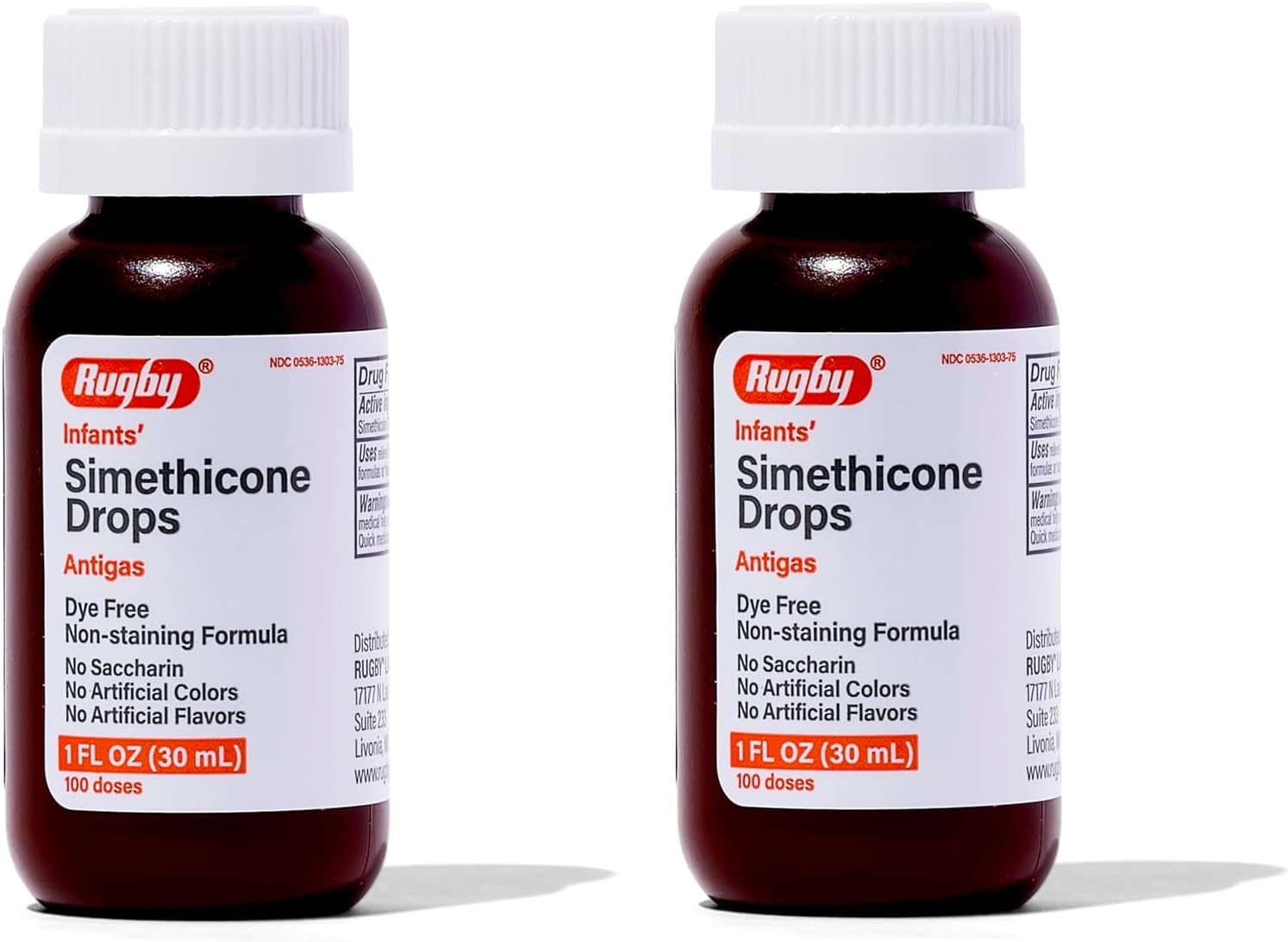 Rugby Dye-Free Infants' Gas Drops - Simethicone 20 mg Liquid Drops for Newborns, Babies, Toddlers, and Kids - Fast Relief from Gas Discomfort - No Artificial Colors or Flavors - 1 Fl. Oz. (2 Pack) product image