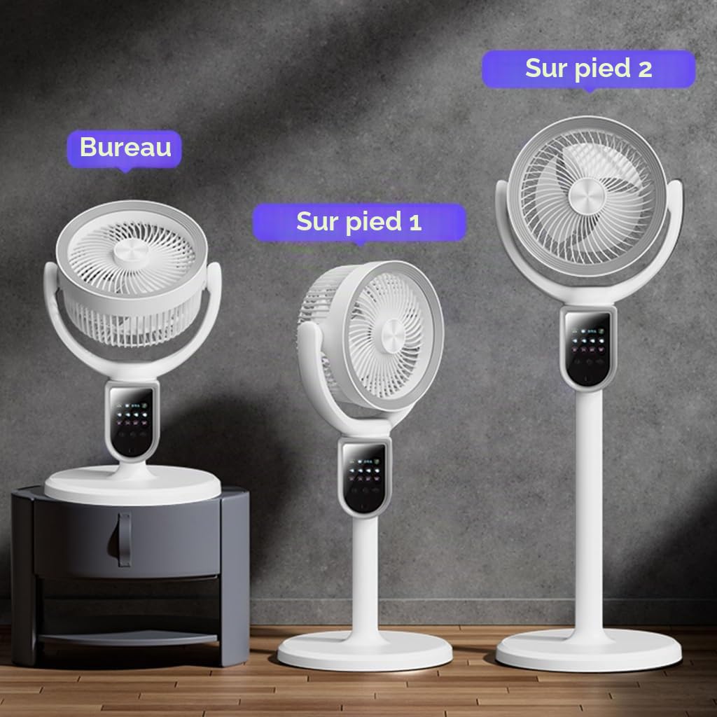 Ventilateur sur Pied Silencieux et Puissant avec Télécommande pour Chambre, 4800 mAh Rechargeable, 4 Vitesses Réglable, Oscillation Automatique, Minuterie 9, Couvrant Jusqu'à 28 m²
