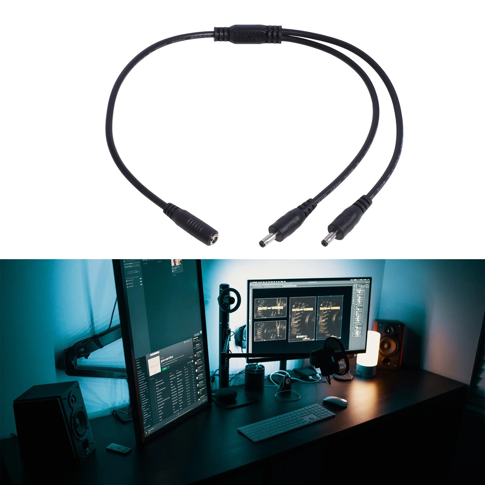 HapGlan Extension Cable Female to Male Power Connector 3.5mmx1.35mm Plug Adapter Cord for LED Light CCTV Cameras 40cm