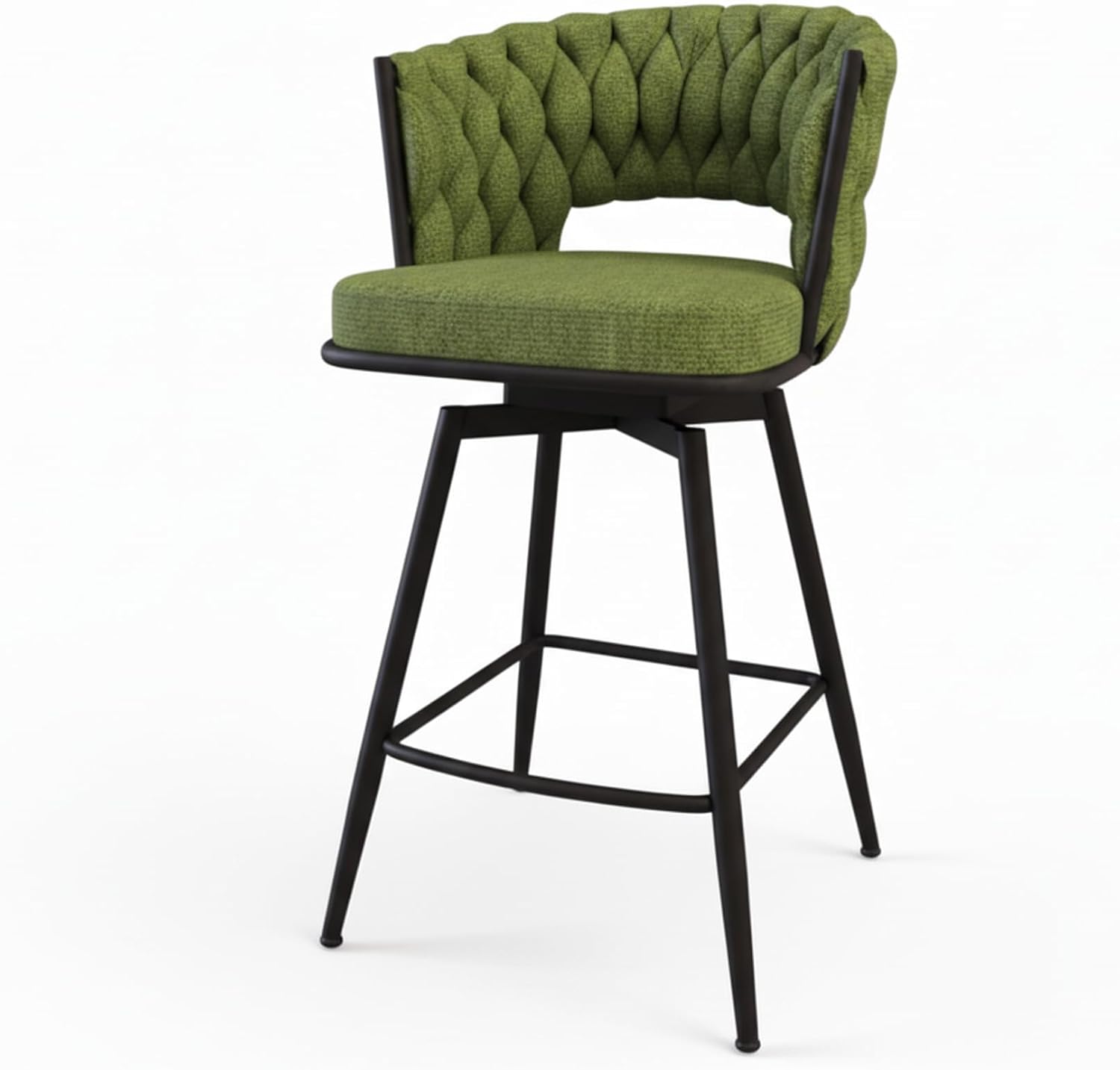 Swivel Bar Stool Set of 2, Linen Counter Stool with 360° Swivel, Metal Base & Footrest, Upholstered Woven Backrest for Dining Room, Bar Table, Cafe
