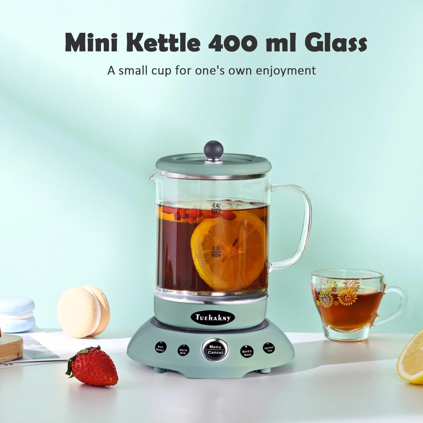 Mini Bouilloire en Verre 400ml, 400W, Bouilloire de Voyage 4-en-1