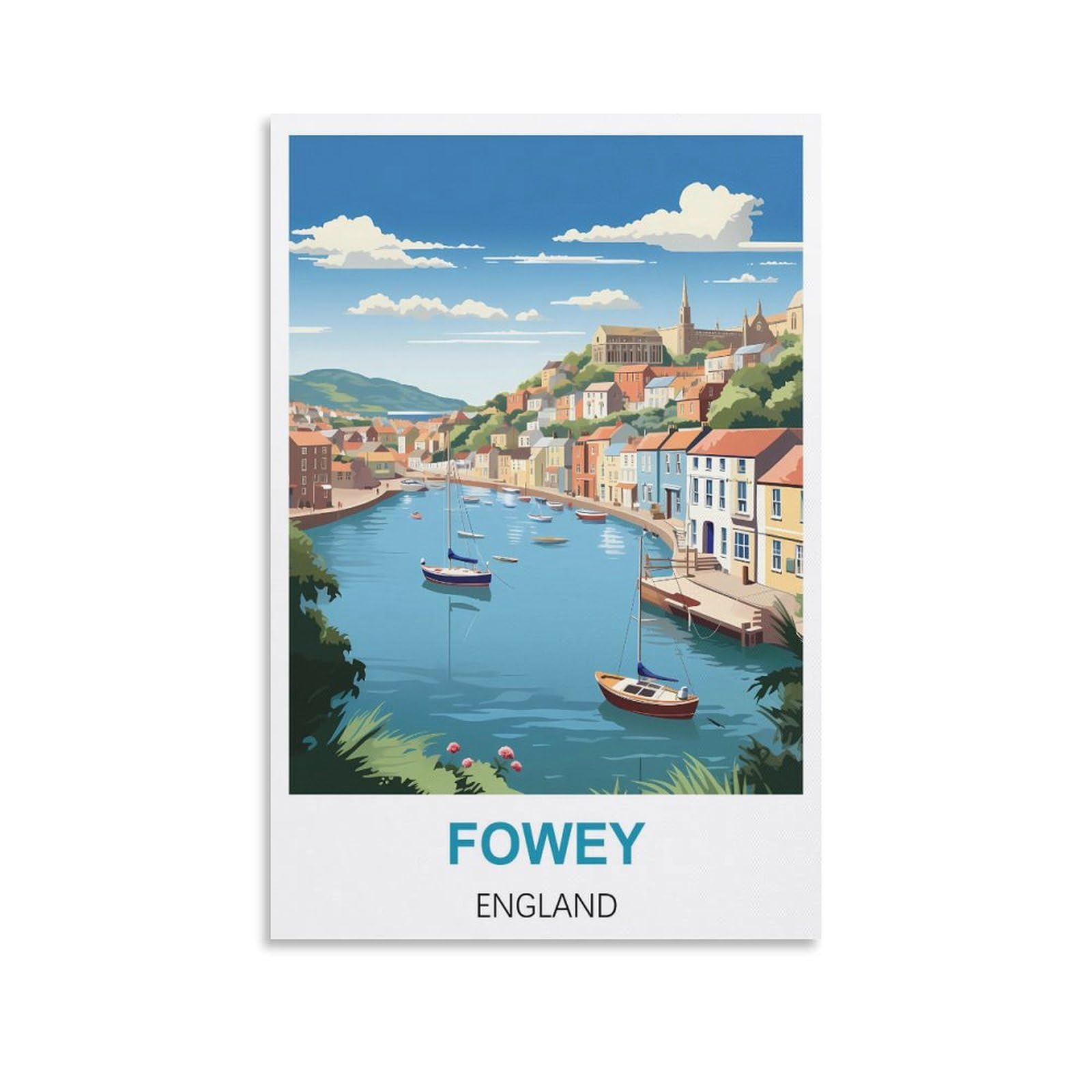 Retro Vintage Wall tin Plaque,Fowey England,Art Plaque Poster Wall Decor for Home Tool Room Bar Club Restaurant Cafe 30x30cm