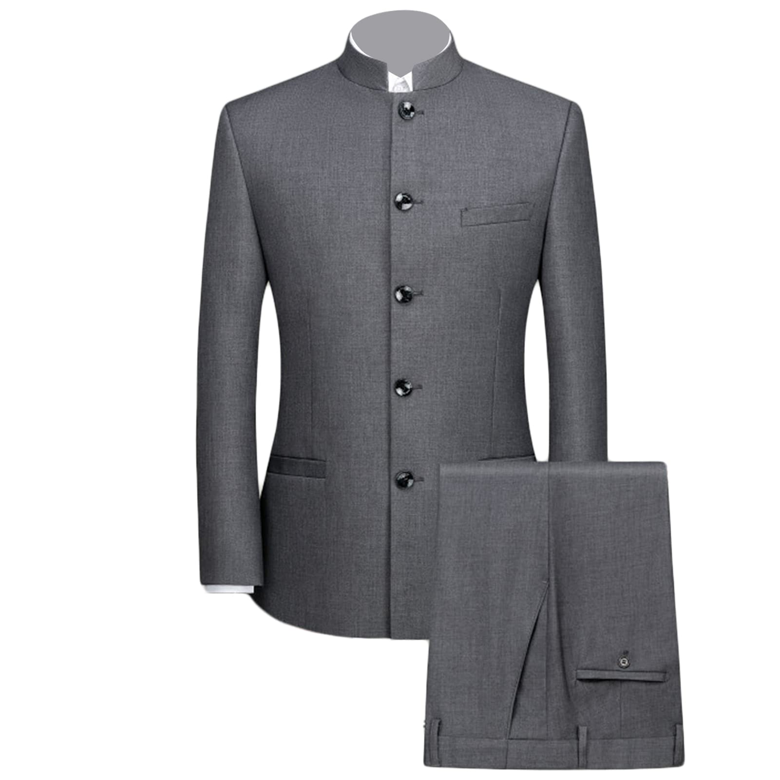 Maiyifu-GJ Men 2 Pieces Chinese Tunic Suit Mandarin Collar Blazer Set Button Jacket Pant Set Traditional Uniform Groom Dress