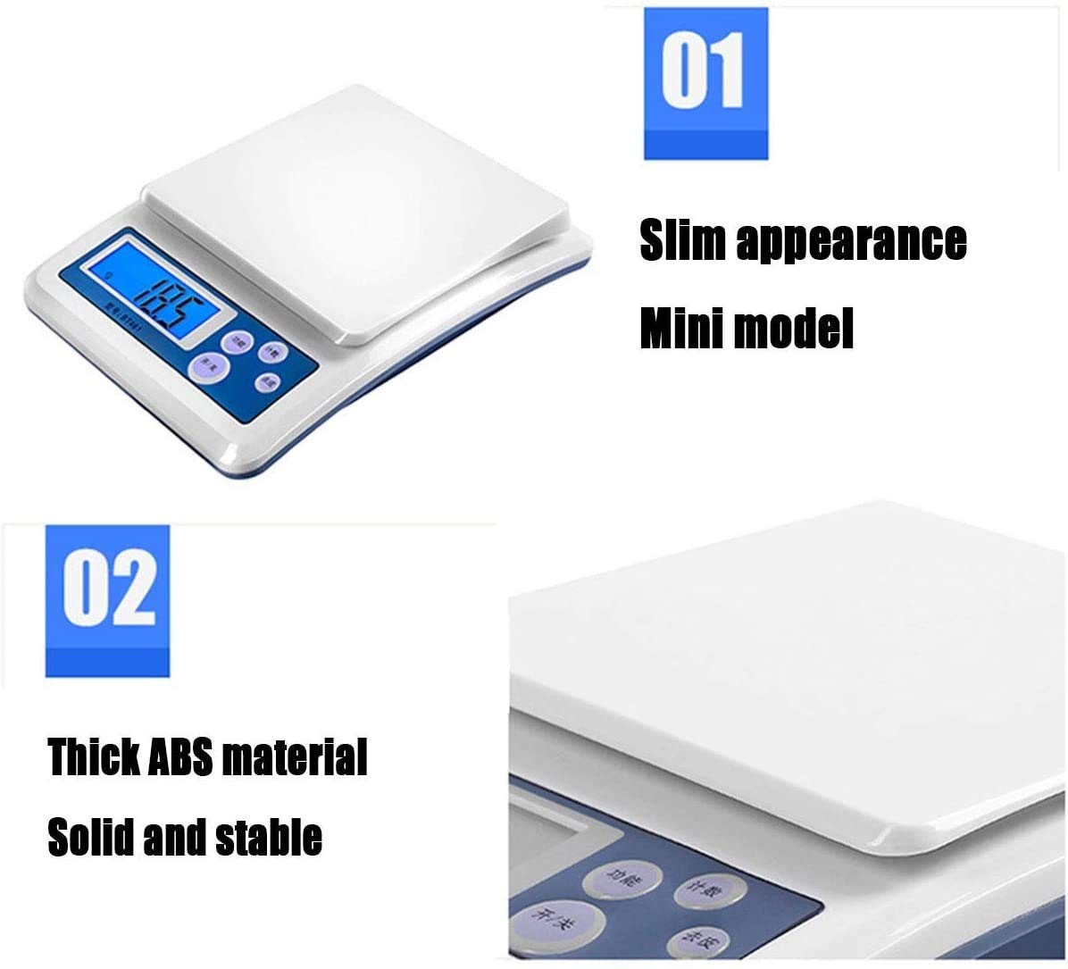 Bilancia elettronica Bilancia da cucina digitale ad alta precisione Bilancia da cucina elettronica per cucinare con bilancia con schermo LCD, bianco - 3 kg/0,1 g