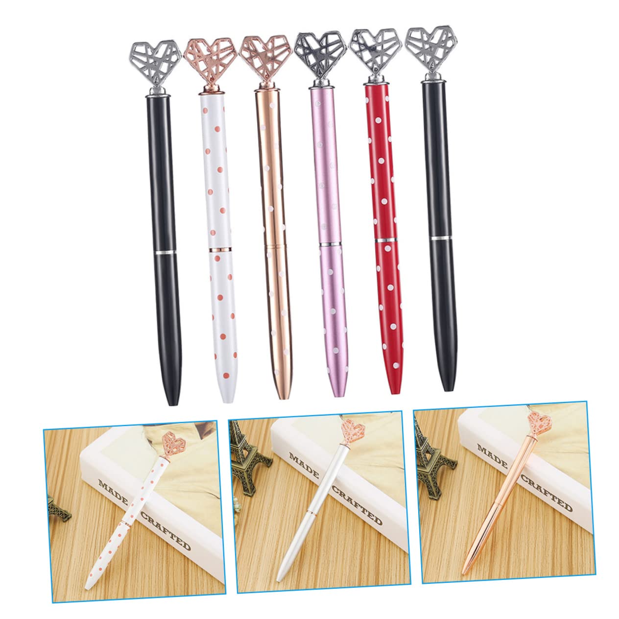 Lurrose Lot De 4 Stylos À Bille Ergonomiques En Métal Décorés De Cœurs Pour Lécole 6 Pièces X 4