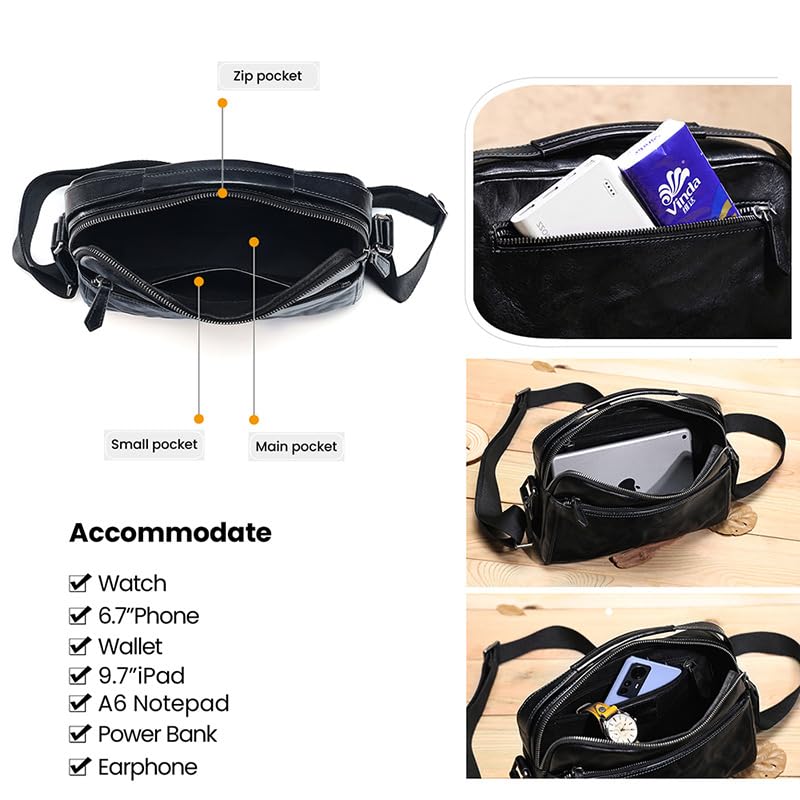 Bandolera de piel para hombre con sistema antirrobo y cómoda correa ajustable 4