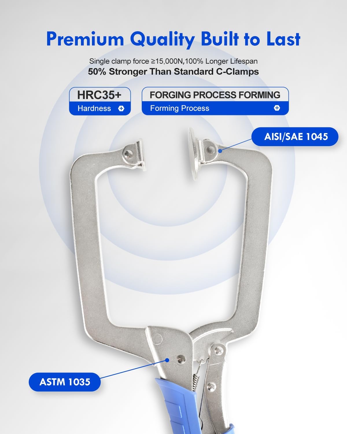 DRAGONITE Heavy Duty C Clamp, Vise Grip Locking Pliers With Swivel Pads, 15 Inch Face Clamp for Woodworking, Welding and Pocket Hole Joinery, 2 Piece