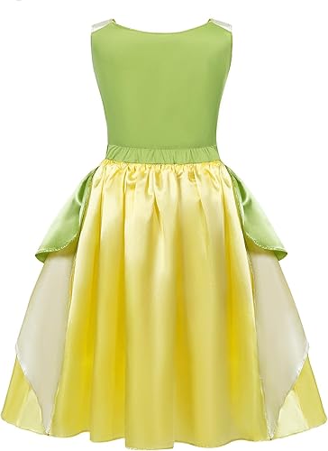 Miniatura 2 de Cotrio Vestido de princesa de hada verde para niñas, fiesta de cumpleaños, disfraz de elfo de Halloween con accesorios