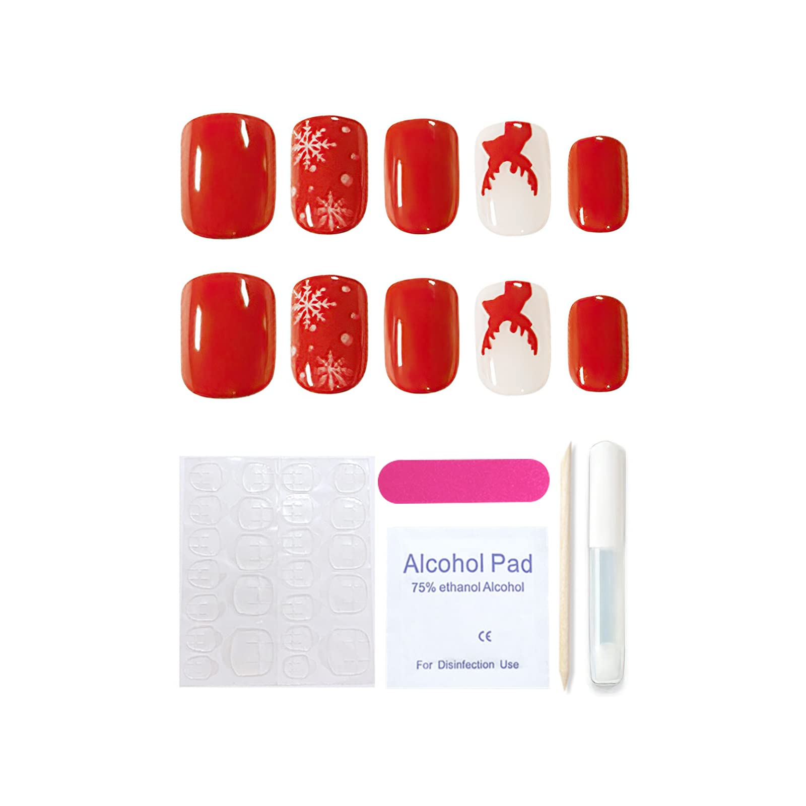 Photo 1 of SAGEBIO New Year Christmas Press on Nails Short Coffin Acrylic Fake Nail Kit Xmas Snowflake Nail Art Decoration Ballerina False Nail Tips 06