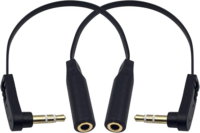 Maxhood 3.5mm Headphone Extension Cable, 2Pack 3.5mm Aux Extension Cable Flat Right Angle 1/8 inch 3.5mm Male to Female Audio Stereo Short Cable for Phones, Speakers,PS4 Headset & More, 6.8inch