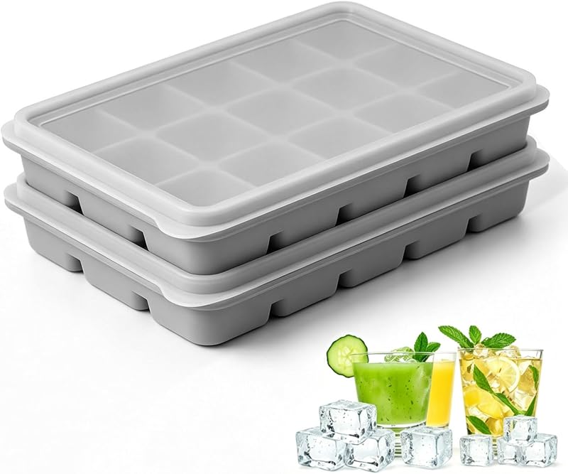 Bandejas para cubitos de hielo con tapa, 2 paquetes de 30 cubitos Bandejas para cubitos de hielo de silicona flexibles y apilables duraderas para congelador con tapas de silicona extraíbles para alimentos para bebés, cócteles, café, whisky, sin BPA
