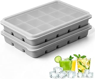 Bandejas para cubitos de hielo con tapa, 2 paquetes de 30 cubitos Bandejas para cubitos de hielo de silicona flexibles y apilables duraderas para congelador con tapas de silicona extraíbles para alimentos para bebés, cócteles, café, whisky, sin BPA