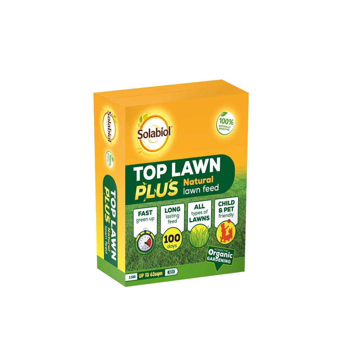 Solabiol Toplawn Plus 2.5kg - Natural Fertiliser - Improves Soil Nutrients - Organic Approved - All Lawn Types - Garden Care, orange