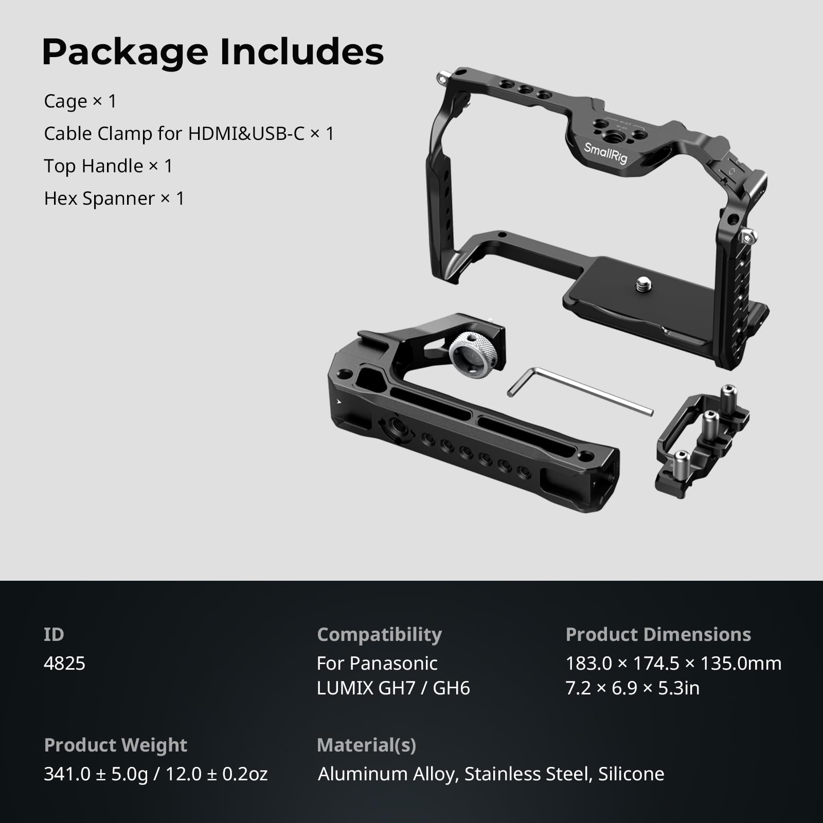 SMALLRIG HawkLock Quick Release Cage Kit per Panasonic LUMIX GH7 / GH6, con Kit Maniglia Superiore, Morsetto per Cavi per HDMI e USB-C - 4825