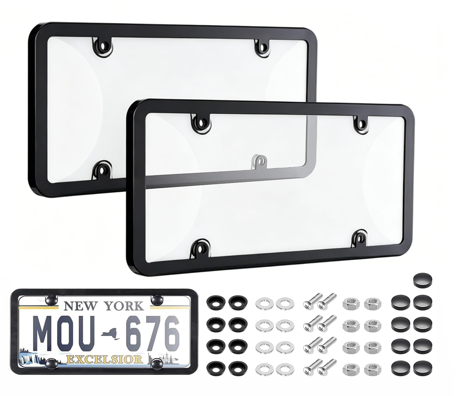 License Plate Protector 2PCS, Clear License Plate Cover &amp; Frames, Rust-Proof Auto Car License Plate Covers and Frames Holder with Screws &amp; Caps, Universal Tag Cover for License Plate (transprent)