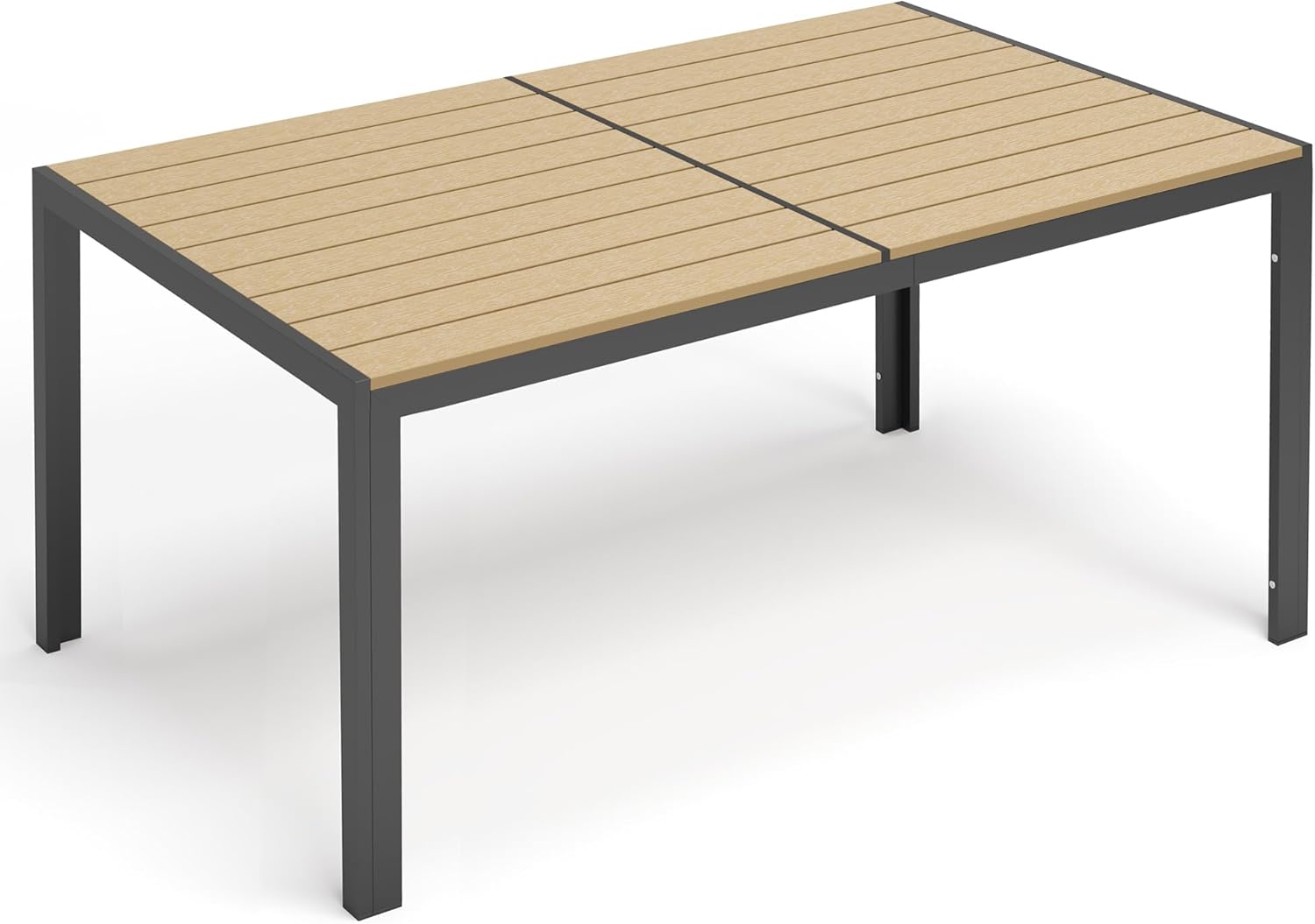 PIZZELLO Patio Dining Table for 6, 59" Rectangular Outdoor Patio Tables with Wood-Like HDPE Slat Top, All Weather Metal Outdoor Dining Table for Lawn Backyard Garden, Black