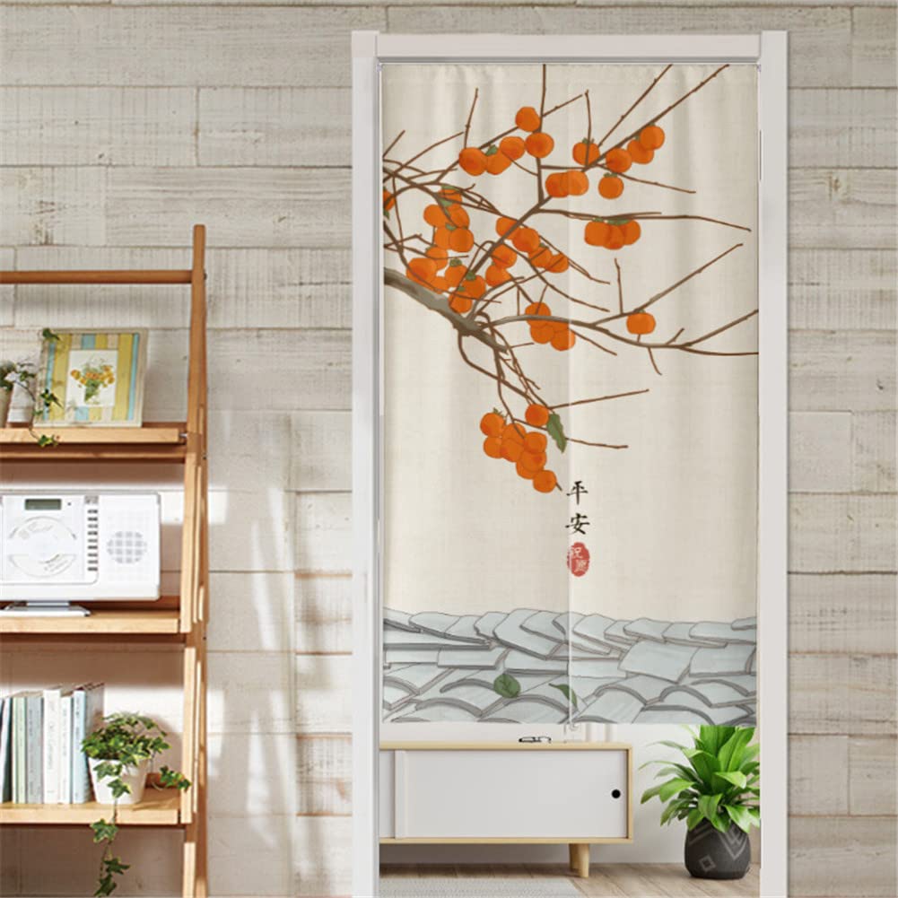 Hiseng Japanese Noren Curtain Long Type Door Tapestry for Home Decoration, Bedroom Kitchen Restaurant Bathroom Doorway Curtain, Toilet Partition Hanging Curtain (90x180cm,fruit tree)