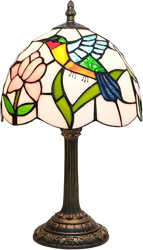 KIPHEPI Lámpara Tiffany de Vidrio Emplomado para Mesa 8X8X14 Pulgadas Estilo Colibrí Verde Sala de Estar Dormitorio Dormitorio Universitario Cocina