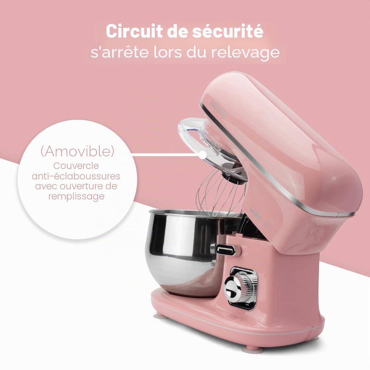 Clatronic 263875 Rose a Pain petrin Professionnel Multifonction-Robot pâtissier/Pétrisseuse KM 3711 Rock'n'Retro, Aluminium, 5 liters