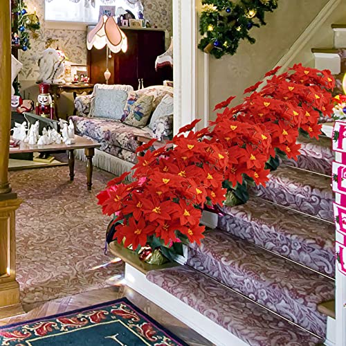 Ruidazon 6Pc Artificial Poinsettias Flowers With Stems, 15.7”Poinsettias Christmas Flowers Artificial For Decoration New Year Diy Flower Arrangement Party Christmas Wreath Tree Ornaments #TOP1