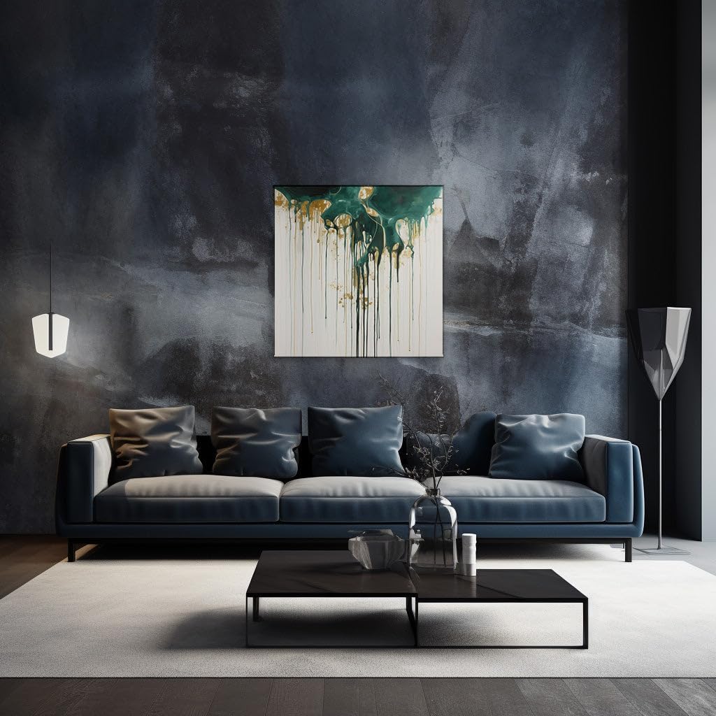 Canvas for Living room. Capturing Nature's Essence Through Green and Gold Fluidity in Art, 27 x 18 inch Canvas Wall Art - Beach Sunsets And Sunrises - Modern Home Decor