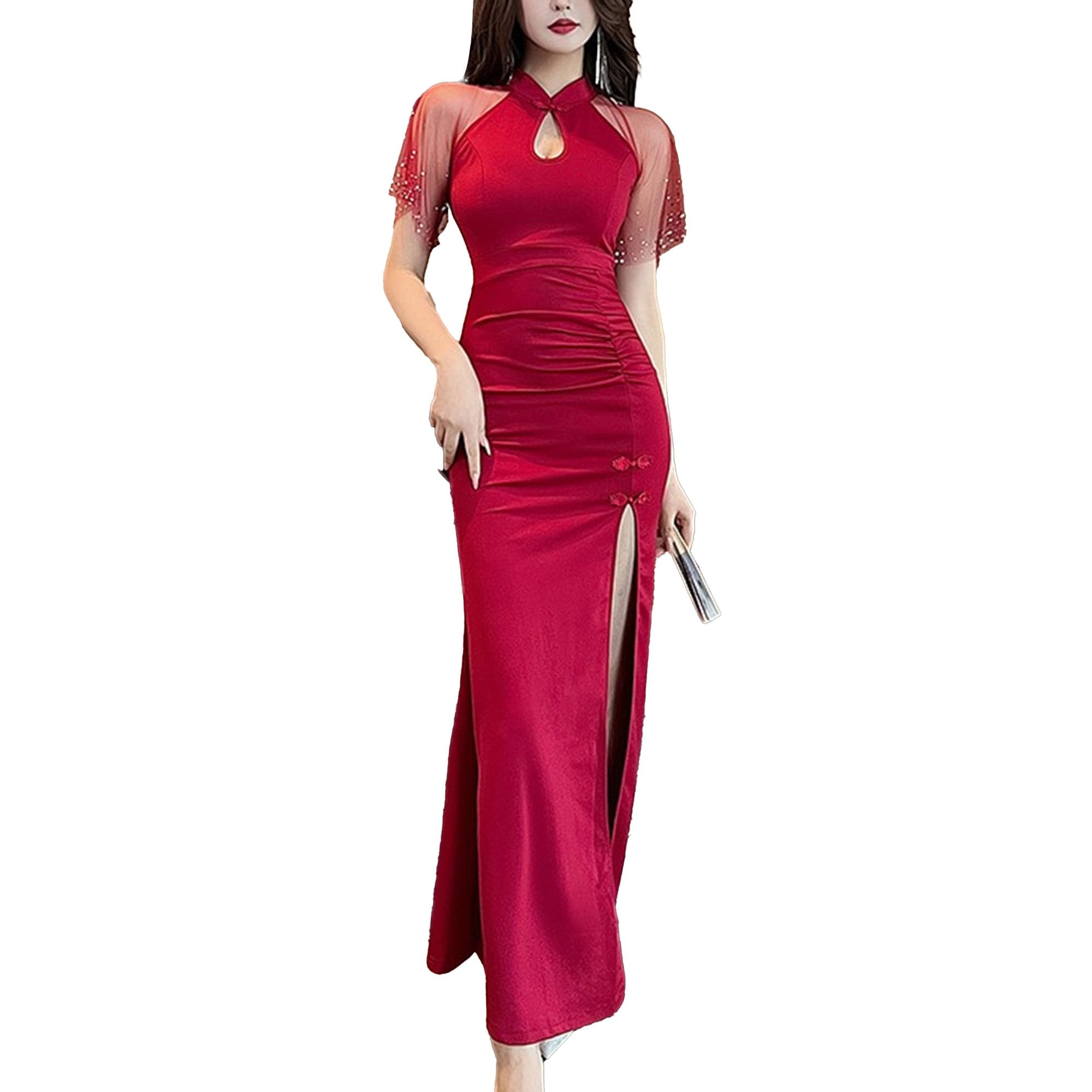 Robe invitée de mariage chic drapée fendue DGKaxiyaHM - 8