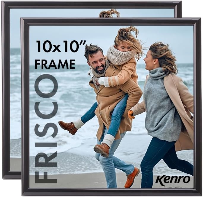 Kenro Frisco Plastic Picture Frames (Box of 2) - 10x10 Inch / 25x25cm Wall Hanging Stylish Photo Frame with Glass Front - Black