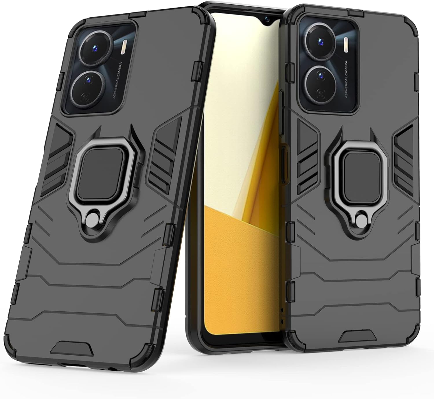 MOBILOVE Back Cover for Vivo Y16 | Vivo Y56 5G | Vivo T2x 5G | Rotating Ring Holder & Kickstand in-Built | Dual Layer Military Grade Drop Protection | 360 Degree Protection Case (Black) (B0CQDWX47T) Amazon Price History, Amazon Price Tracker