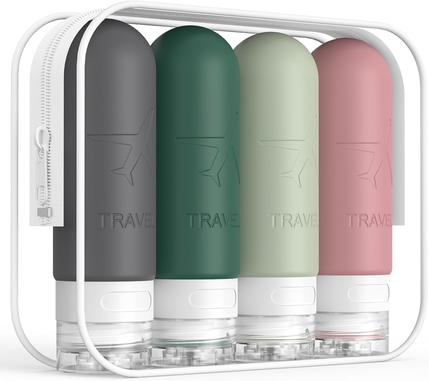 ME.FAN Travel Bottles for Toiletries,3oz Silicone Travel Size Containers, TSA Approved Squeezable Portable Split Bottle, Travel Accessories for Conditioner Shampoo Lotion - 4 Pack Morandi