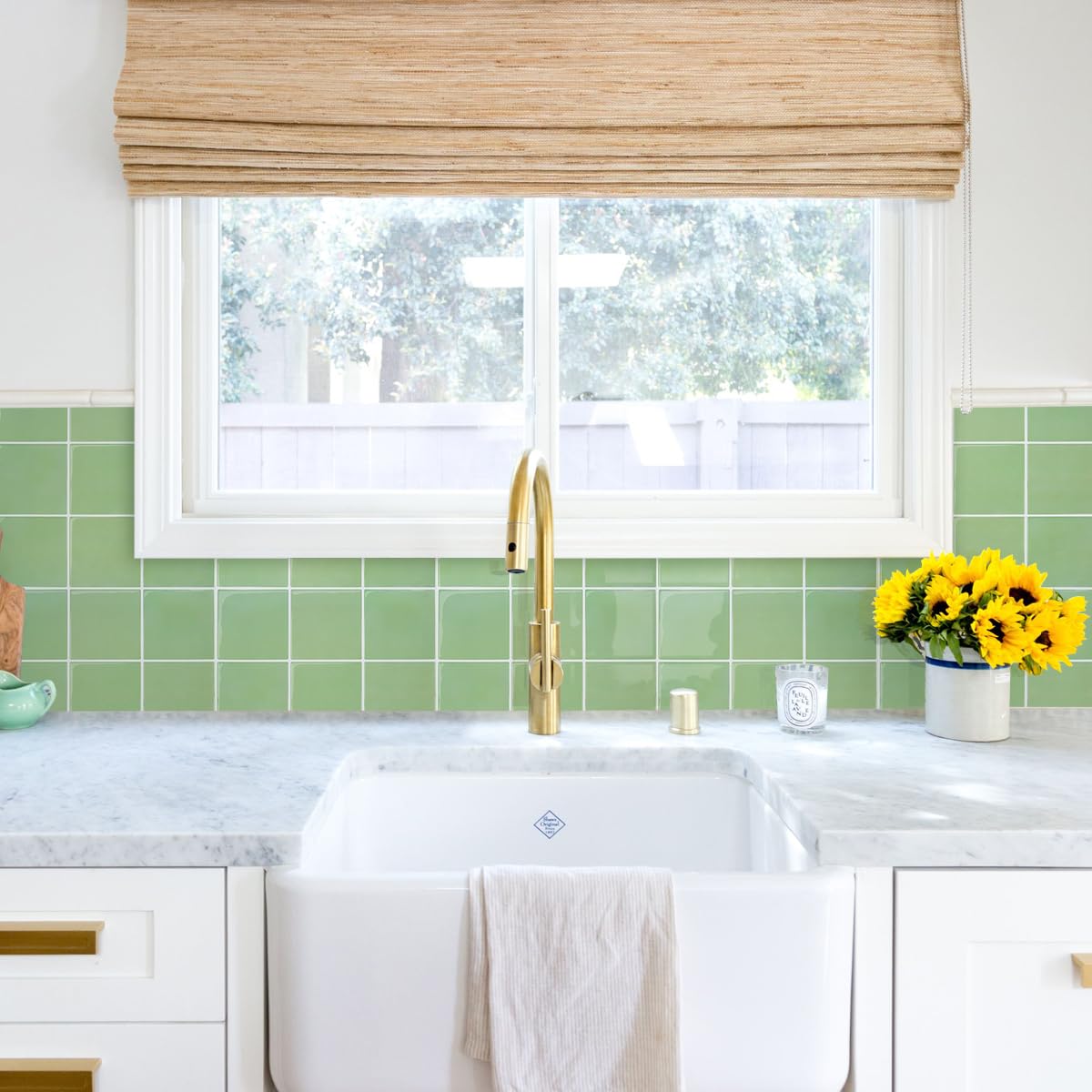Commomy Più Spessi Paraschizzi Cucina Adesivo, Verde Salvia Piastrelle Mattonelle Adesive Bagno Vinile 3D Metro, Adesivi per Piastrelle Impermeabili(10 pezzi, 30,5 x 30,5 cm)