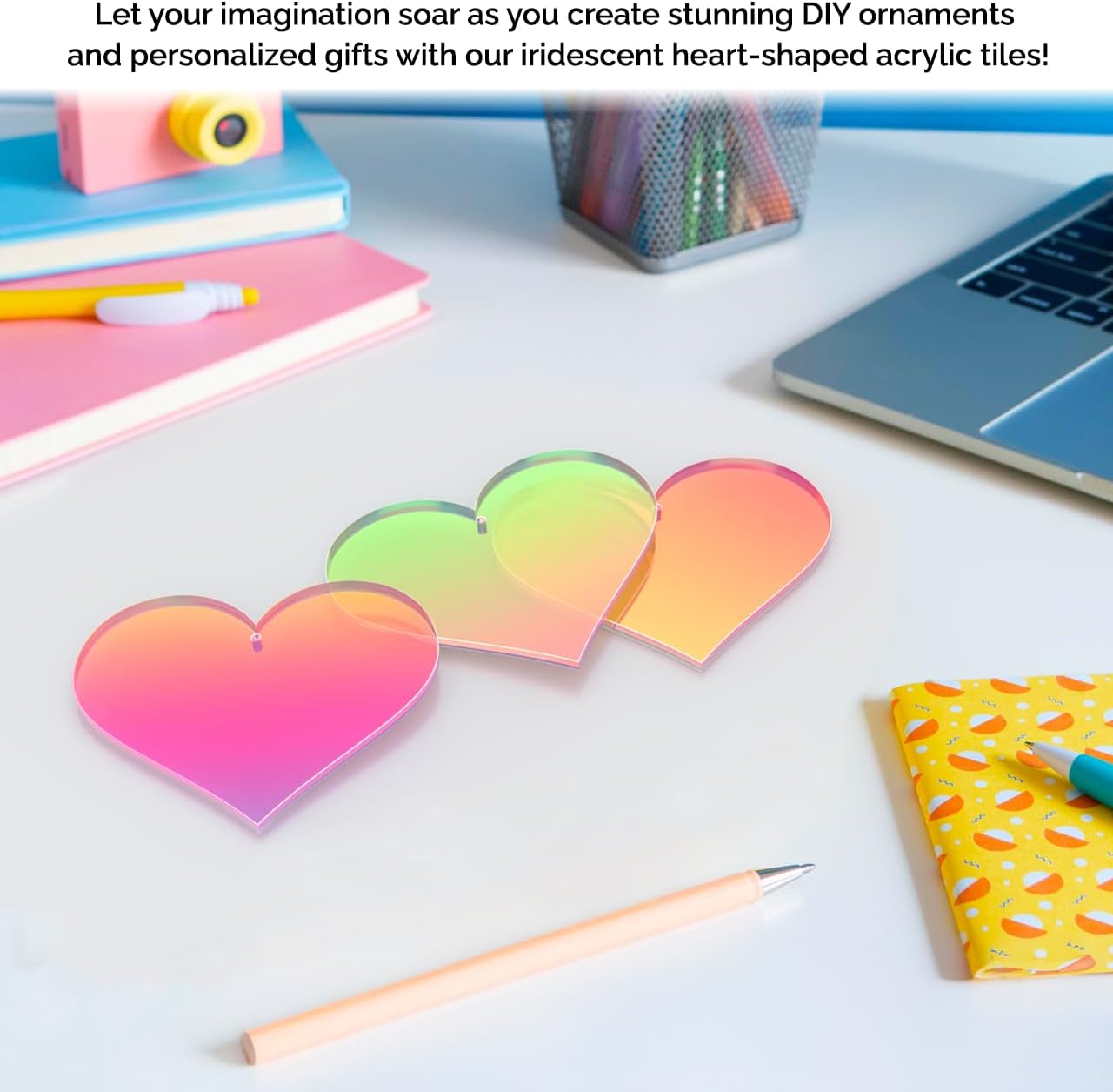 50 Pack Heart Shaped Acrylic Tile Iridescent 3" Sheet with Hole for DIY Arts and Crafts Party Decor Ornaments 0.118" Thick by Marketing Holders