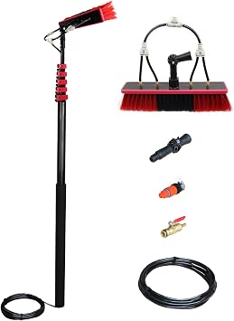 Window Cleaning Pole Water Fed Solar Panel Cleaning Kit System with Hose Telescopic Pole Rotating Brush 12ft
