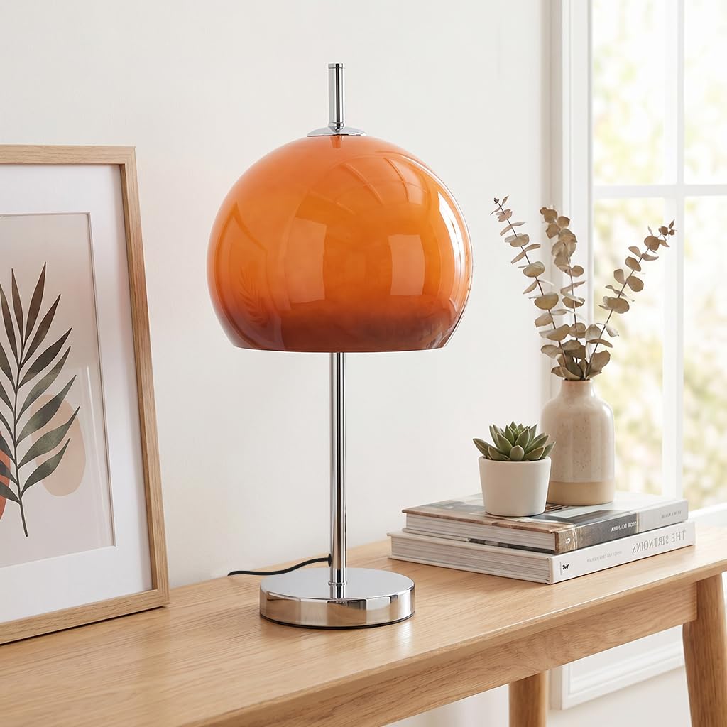 Pilz Lampe,Pilzlampe Tischlampe E27,Acryl Orange Lampenschirm,Silber Lampenkörper,Modern Schreibtischlampe Nachttischlampe Für Wohnzimmer Schlafzimmer Büro Kinderzimmer,Keine Glühbirne Enthalten