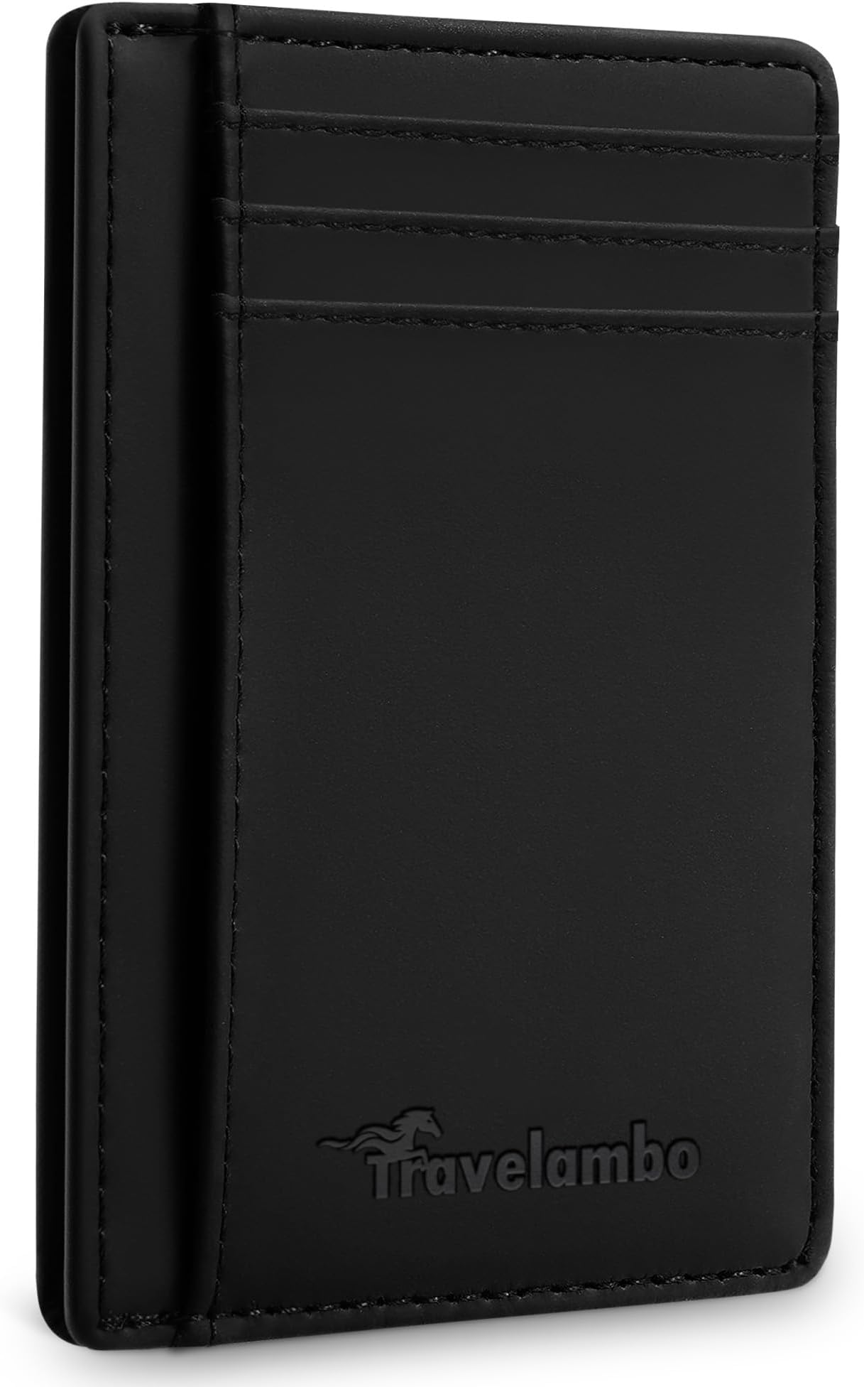 Travelambo Front Pocket Minimalist Leather Slim Wallet RFID Blocking Medium Size(03 crazy horse black)