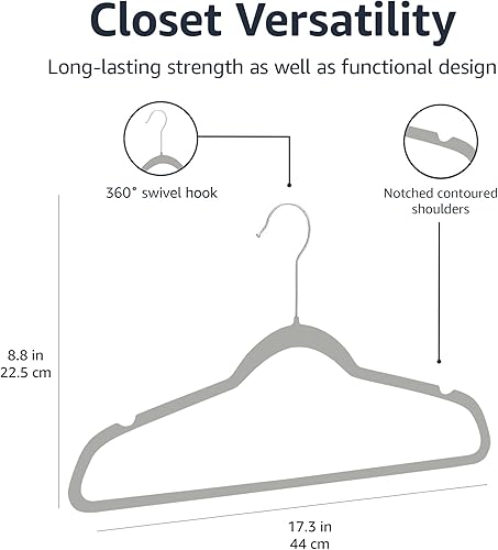 Miniatura 5 de Tienda Basics Perchas delgadas de terciopelo, antideslizantes y duraderas para armario, abrigos, pantalones, camisas, grisplata, paquete de 100