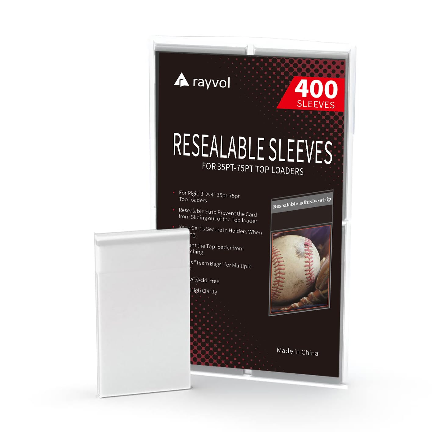 Rayvol Top Loader Sleeves - Resealable Team Bags for 35-75PT Rigid Toploaders and Semi Rigid Card Holders (400pcs)