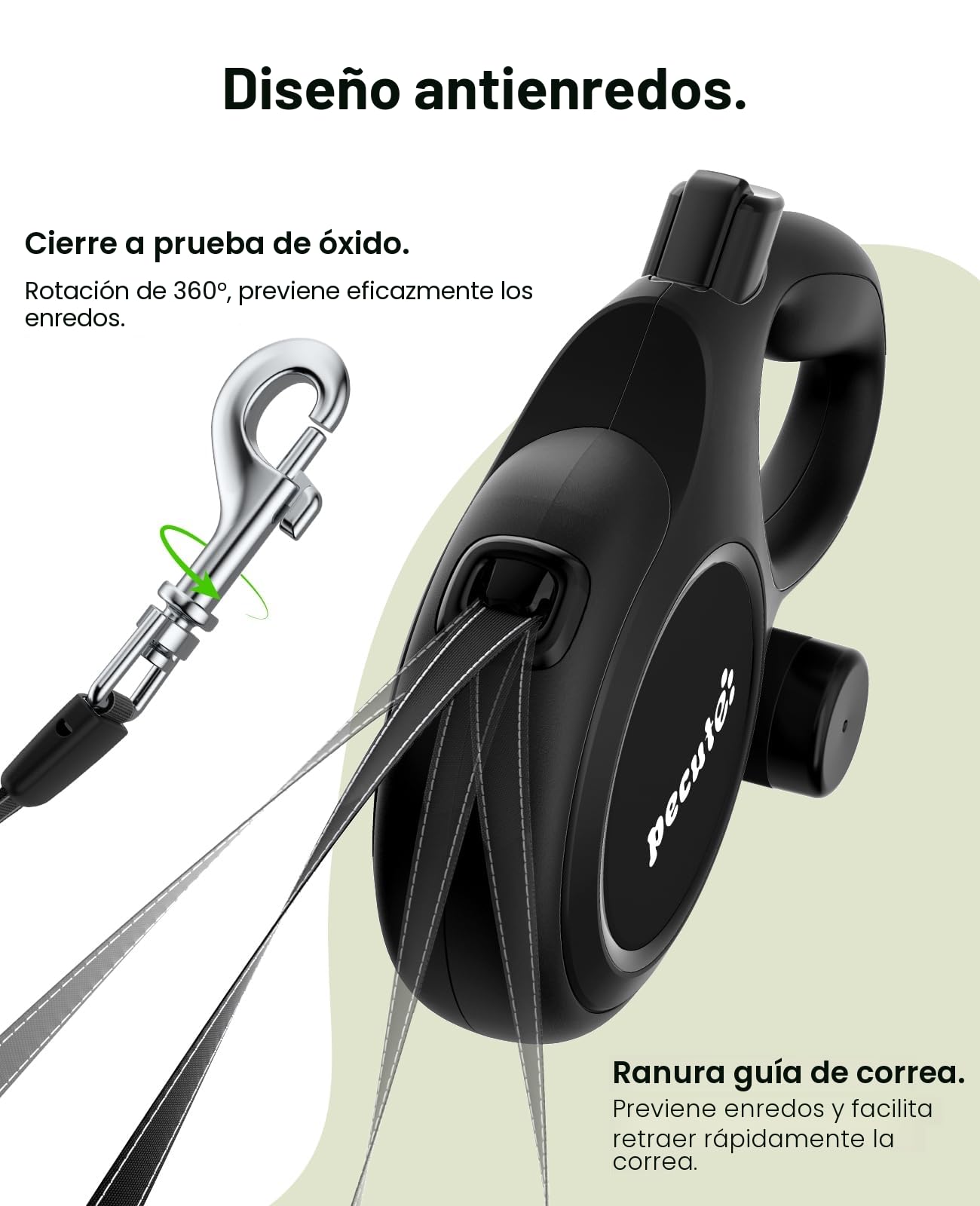 Pecute Correa Perro Extensible 8 Metros, Correa para 15-50 kg, con Cuerda Antimordida de 46cm, Bolsas Higiénicas y Portabolsa| 360° Antienredos| Paseo de Perros, Entrenamiento, días de Iluvia, Negro