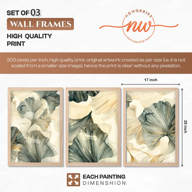 Image of NoWorries Modern Portrait Art & London Floral Wall Frames Paintings | Chelsea & Covent Garden Botanical 300 GSM Premium Prints | Stylish Home Decor for Living Room, Office & Bedroom | Synthetic Wooden Wall Art Frames (Set of-3) (NATURAL, ART-5, 17X25INCHES)